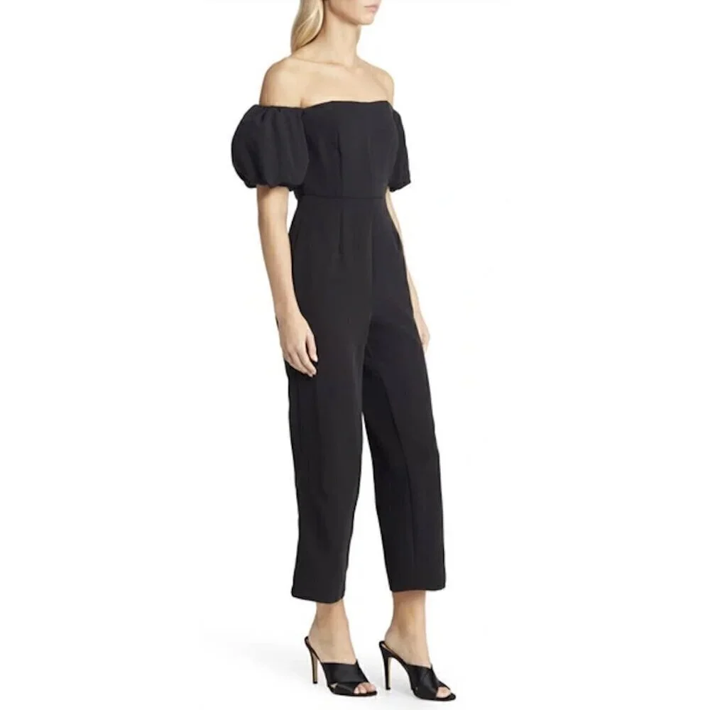 SAM EDELMAN Square Neck Puff Sleeve Jumpsuit in Black Size US 0